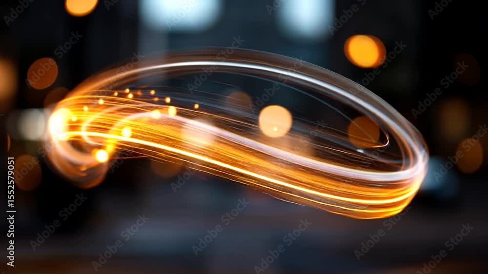 Poster abstract glowing orange light trails swirling against dark blurred bokeh background