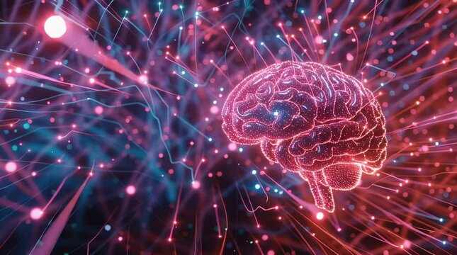 Colorful brain with paint splashes representing creativity and intelligenc.