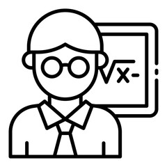 teacher outline icon with math board for school education