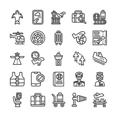 Airport and travel icon set in line style
