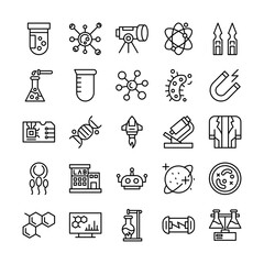 Science and laboratory technology icon set in line style representing innovation and research