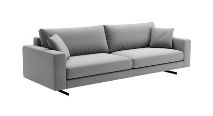 Obraz premium Modern Gray Sofa Rests Comfortably with Cushions on Transparent Background, Minimalist Style