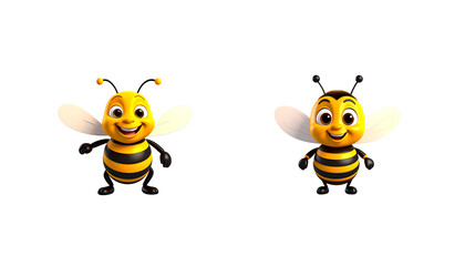 Cute and happy bee flying isolated on white background