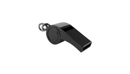 Isolated black metal referee whistle on a white background
