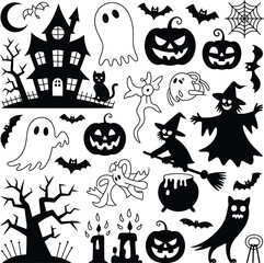 Fototapeta premium set of Halloween silhouette vector