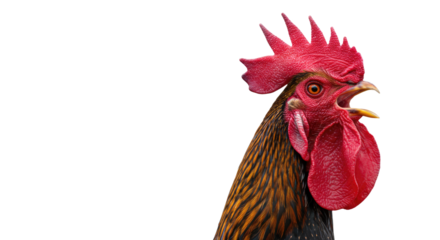 Crowing Rooster Head Isolated on White.