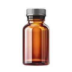 Amber Glass Bottle With Metal Lid Medicine Pill Syrup Beauty on transparent background