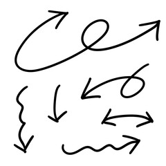 シンプルな勢いよくまわる手描きの矢印セット