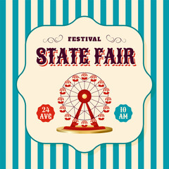 Festval State fair flyer with ferris wheel and bold vintage font, perfect for carnival, amusement park or festival ads. Vector illustration