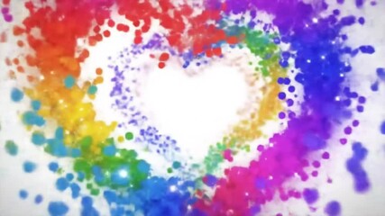A vibrant rainbow heart shape, surrounded by colorful splatters, creates a cheerful and abstract design. - Powered by Adobe