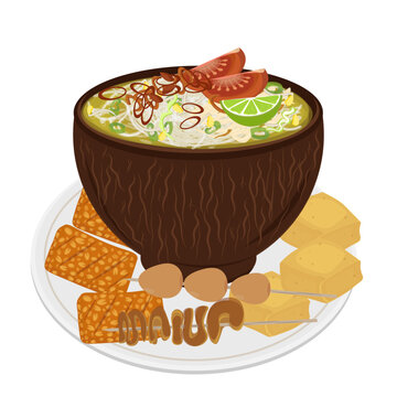 soto ayam bowl with side dishes clip art preview