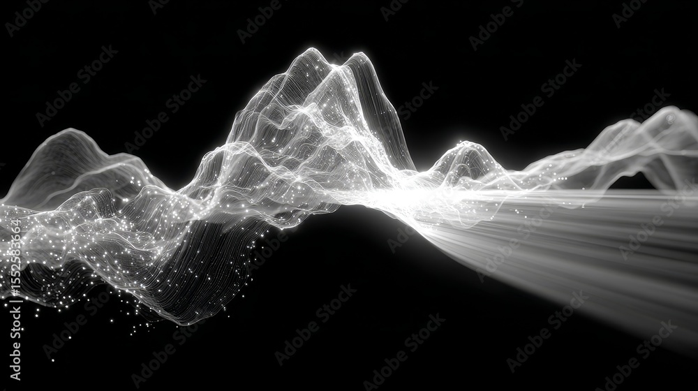 Aufkleber abstract radio waves render showing rhythmic and flowing soundwave visualization in monochrome tones