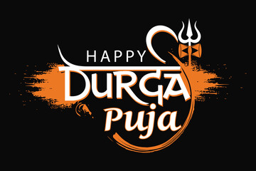 Happy  Typography Design with Trishul on Black Background .