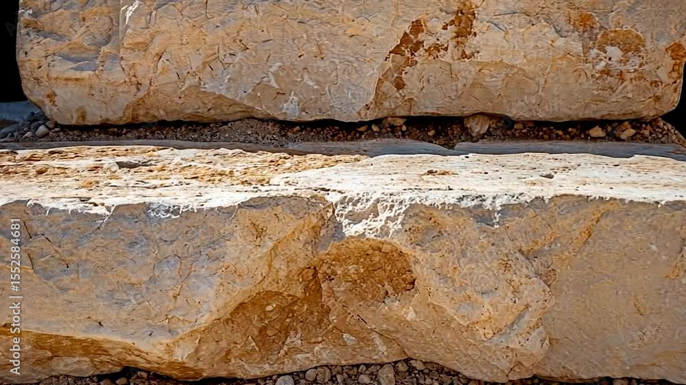 Aufkleber Close-up View Of Aged Stone Blocks With Rough Textured Surface And Pebbles