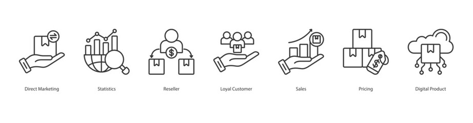 Digital Sales icon set collection concept with icon of direct marketing, statistics, reseller, loyal customer, sales, pricing, digital product