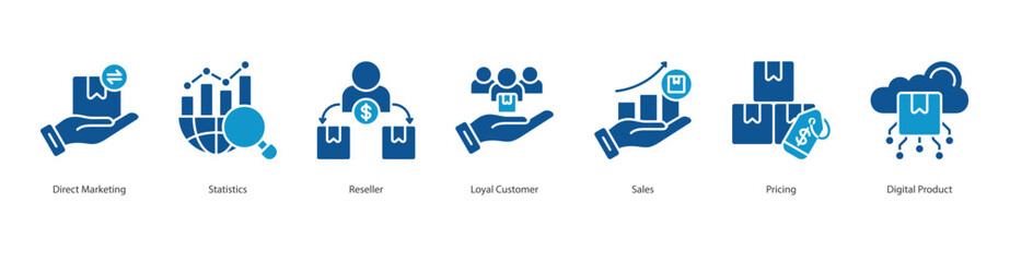 Digital Sales icon set collection concept with icon of direct marketing, statistics, reseller, loyal customer, sales, pricing, digital product