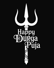 Happy  Typography Design with Trishul on Black Background .