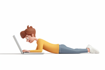 Boy using laptop lying down