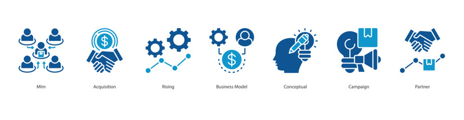 Growth Strategy icon set collection concept with icon of mlm, acquisition, rising, business model, conceptual, campaign, partner