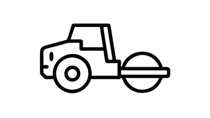 Road roller outline icon. Steamroller linear symbol for roadwork. Construction machine editable stroke vector sign