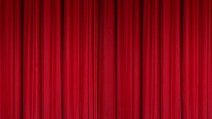 Elegant red curtain opening to reveal a green screen background. Luxurious fabric movement creating cinematic effect. Perfect for transitions, video intros, theater, or stage performance mockups.