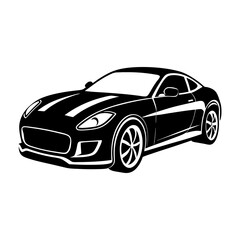 Modern High Speed Sports Car Silhouette Illustration in Black on Transparent Background