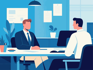 Business office concept, vector cartoon illustration, business people collaborate with each other, daily work and office scenes, men and women wearing suits holding meetings to discuss problems, and c