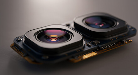 "Macro image of smartphone camera lens and components. Modern mobile photography tech parts."

