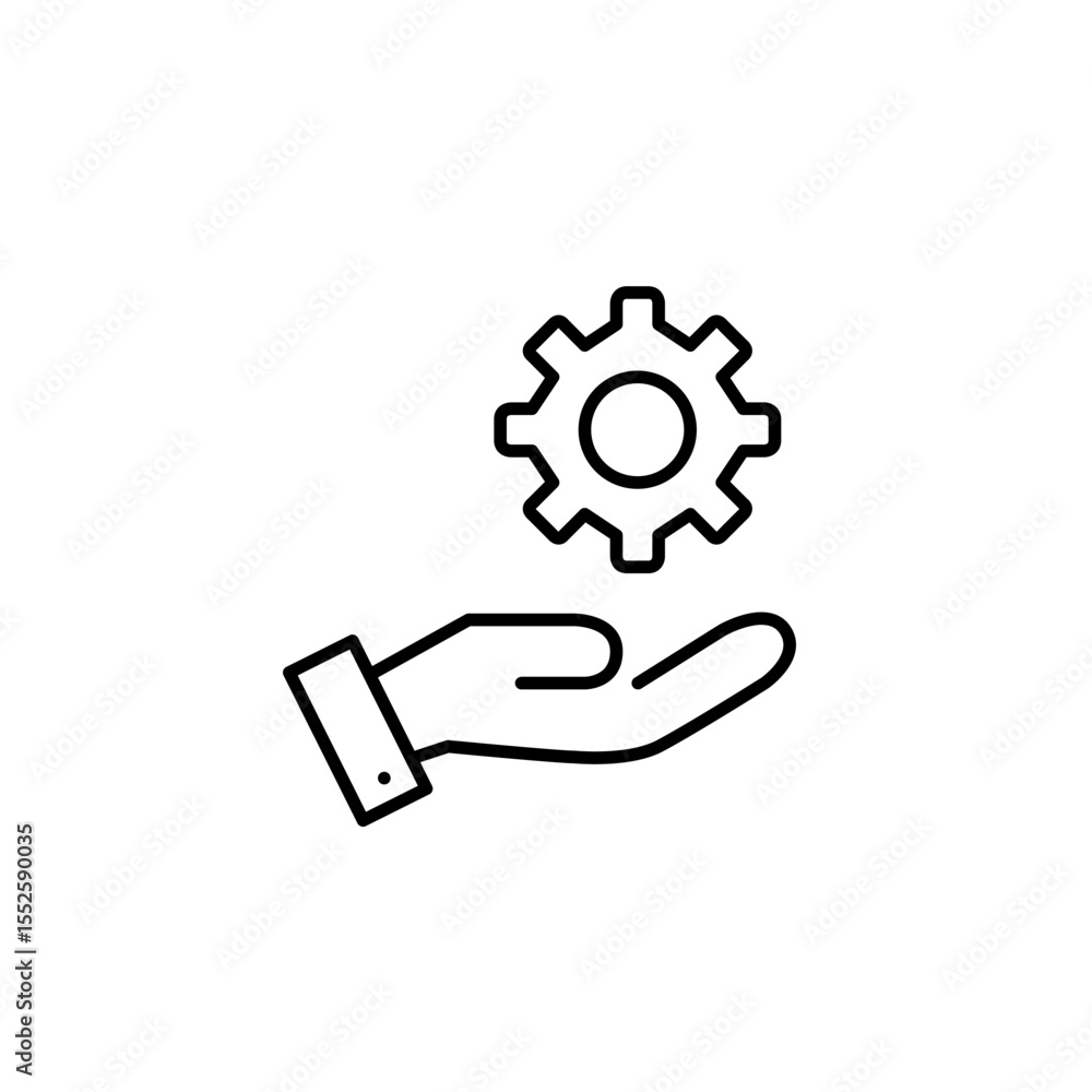 Poster hand and cogwheel. manual control, user-driven settings, interactive configuration, hands-on adjustm