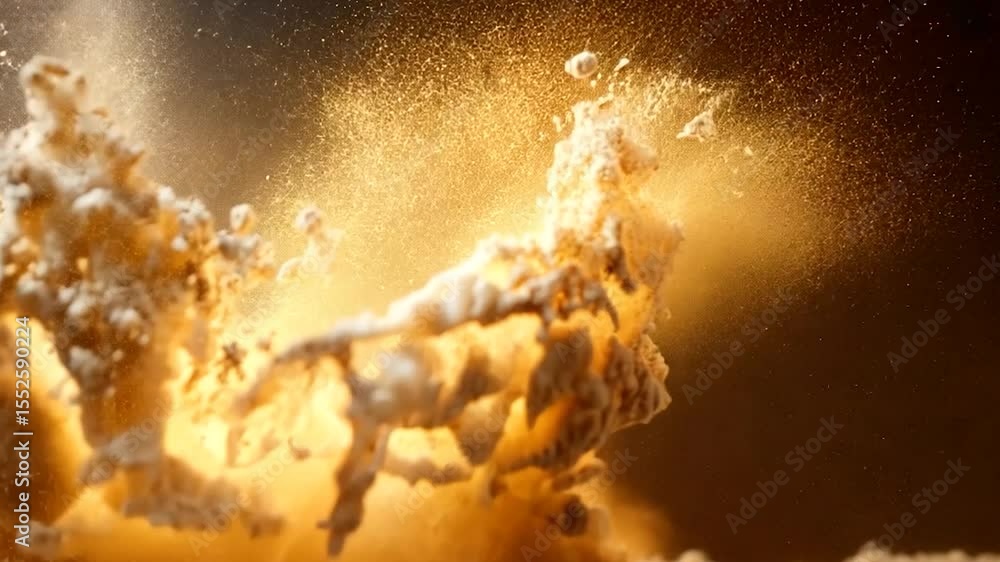 Aufkleber Abstract Explosion Of Dust And Particles In Golden Light With Dynamic Motion