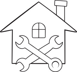 Representing home repair or maintenance vector icon illustration, representing home repair or maintenance silhouette and line art vector icon design with white background