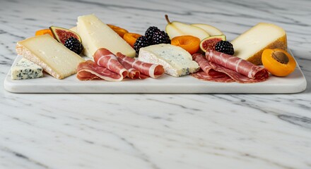 Indulge in this exquisite cheese and charcuterie board, a feast for the eyes and palate.