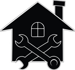 Representing home repair or maintenance vector icon illustration, representing home repair or maintenance silhouette and line art vector icon design with white background