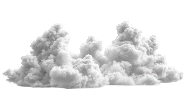 Fluffy, billowy white cloud isolated on black background