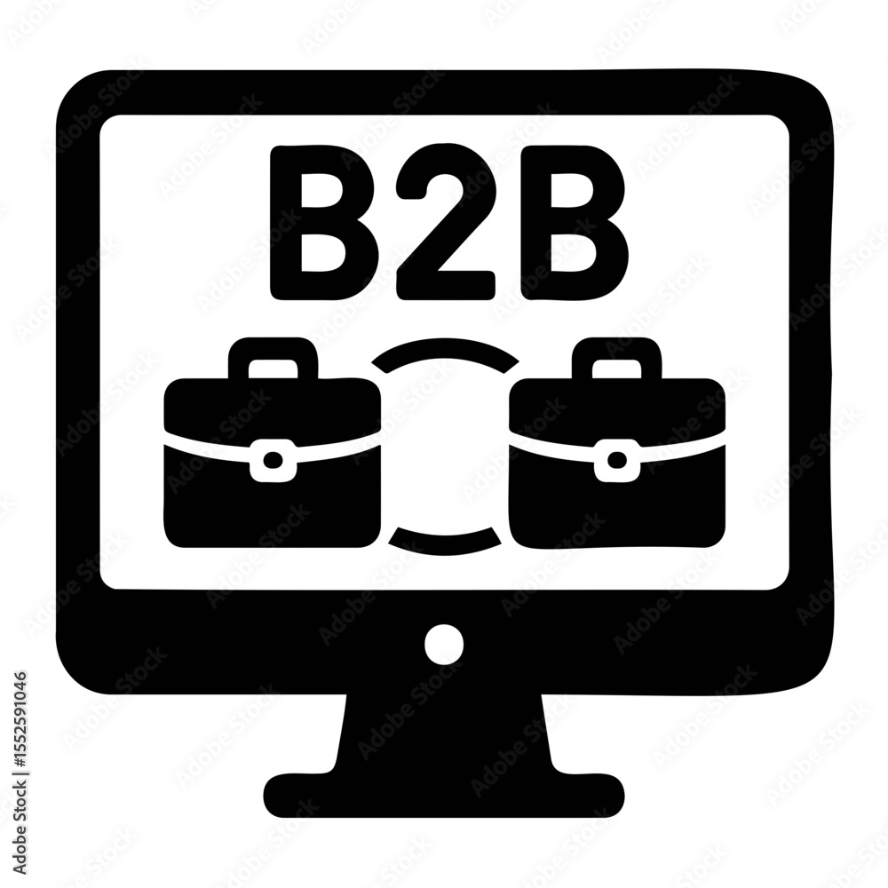 Poster business to business concept displayed on a computer screen with two briefcases shown together on tr