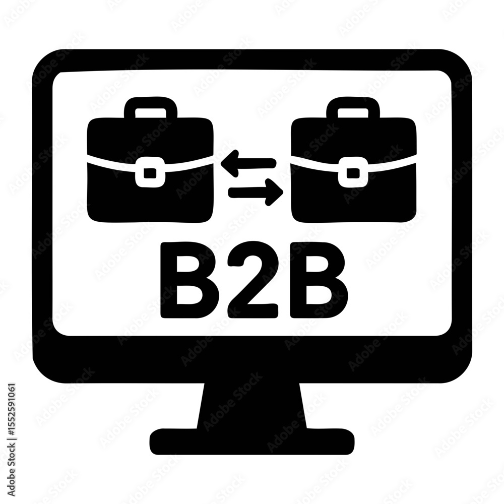 Poster business to business concept showing briefcases and arrows on a computer screen display icon on tran