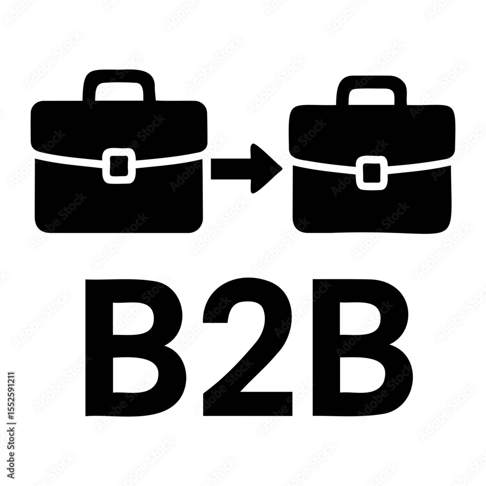 Poster two briefcases connected by an arrow above the letters b two b representing business to business on 