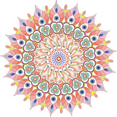 Vector hand drawn doodle mandala. Ethnic mandala with colorful tribal ornament. Isolated. Bright colors.