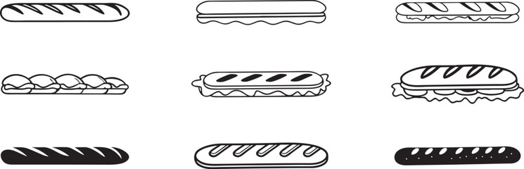 French Bread Vector Illustrations for Restaurants and Grocery Stores.