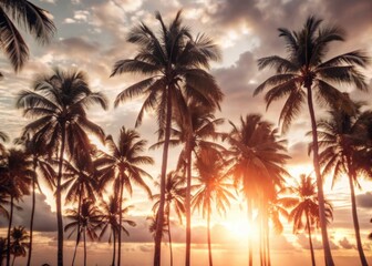 Palm trees silhouetted against warm sunset