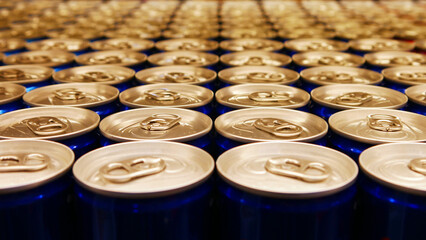 Many nice blue cans of soda