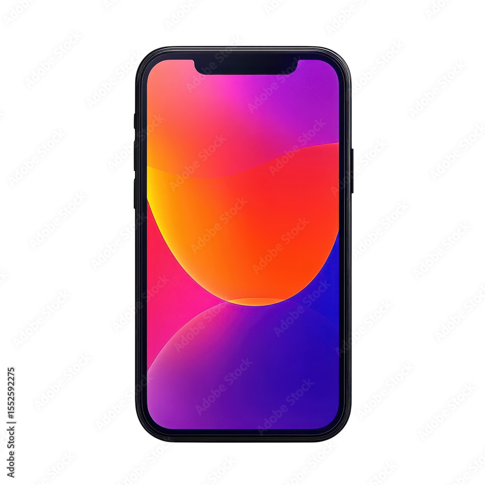 Poster smartphone mockup with vibrant color bursting screen display modern tech on transparent background