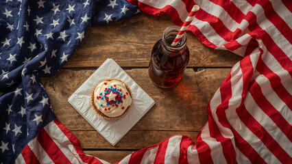 american flag on wooden table