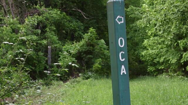 Old Croton Aqueduct trail sign in Ossining New York.