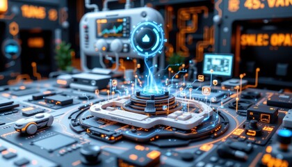 Futuristic Data Visualization and Digital Interaction Hub Design