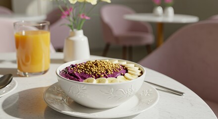 Sunlit Acai Bowl with Banana and Granola, a Delightful Breakfast