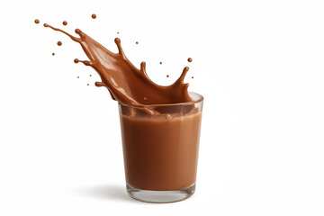 Splash of chocolate milk in a glass isolated on transparent background. Png