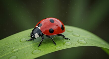 Obraz premium Ladybug on green leaf
