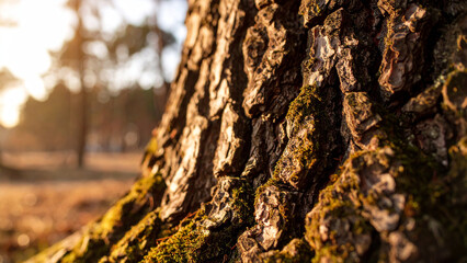 Close-Up Minimalist View of Thick Natural Tree Bark with Deep Crevices &ndash; Organic Texture and Forest Detail