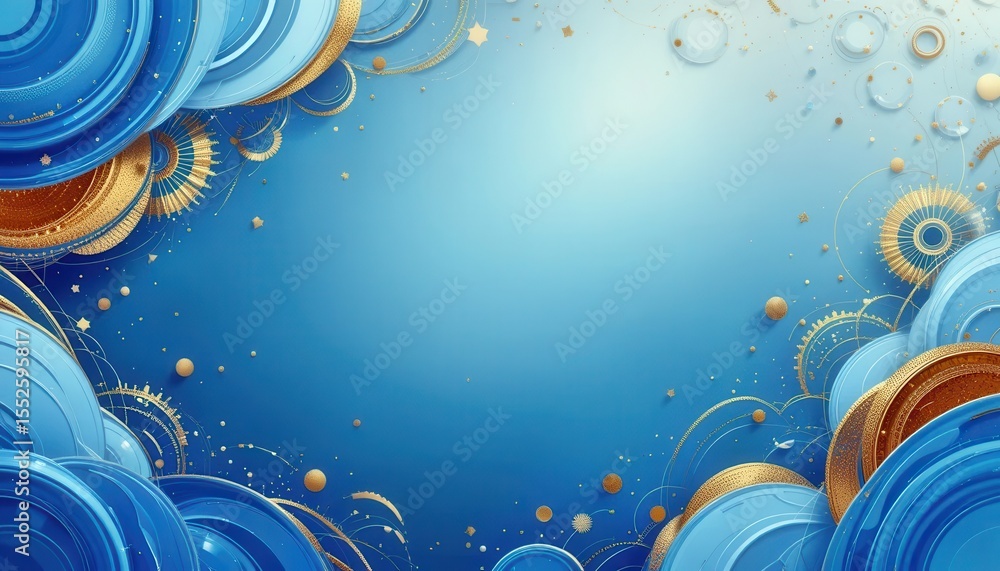 Fototapete Colorful abstract computer monitor background with blue and gold circular patterns